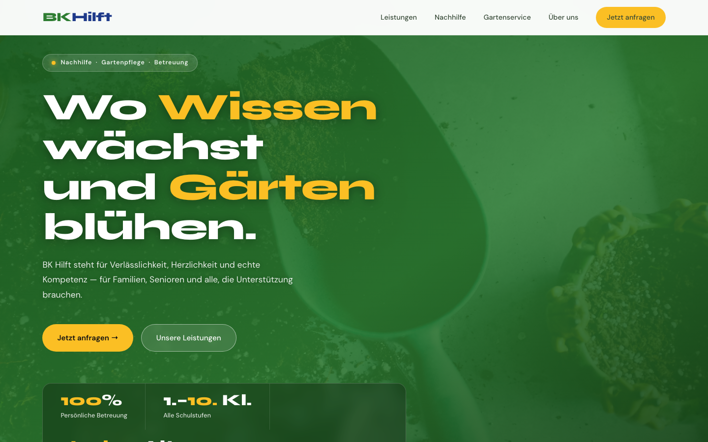 Screenshot der Website von BK Hilft