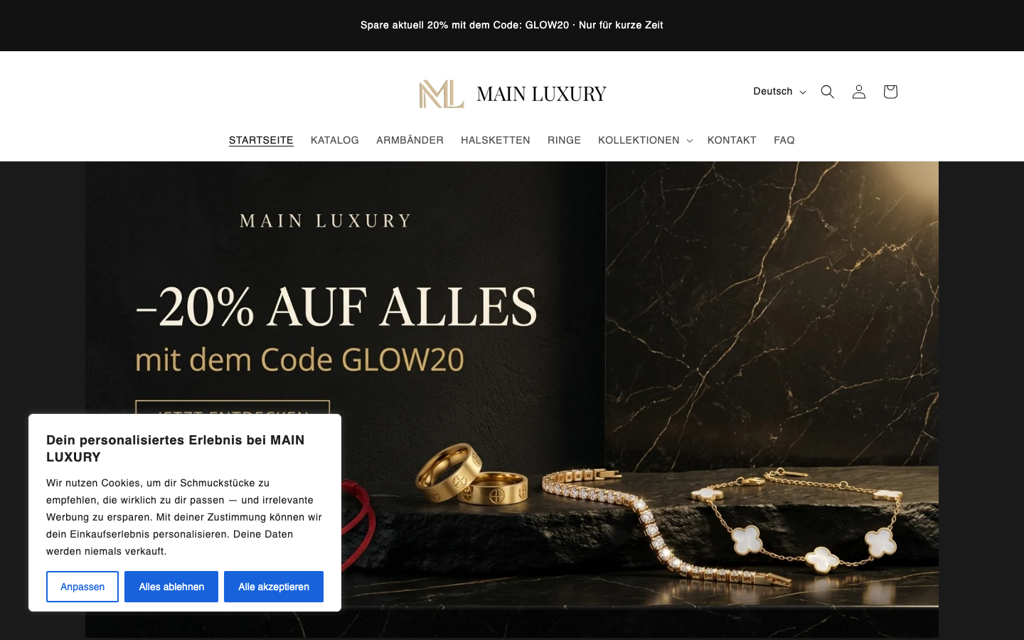 Screenshot der MAIN LUXURY Website